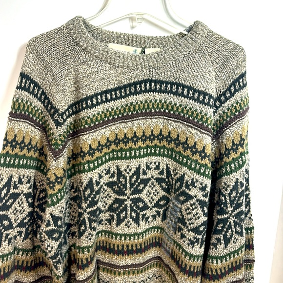 Vintage "FieldMaster" Tan & Olive Green Cotton`/Acrylic Snowflake Sweater XL - Picture 2 of 5